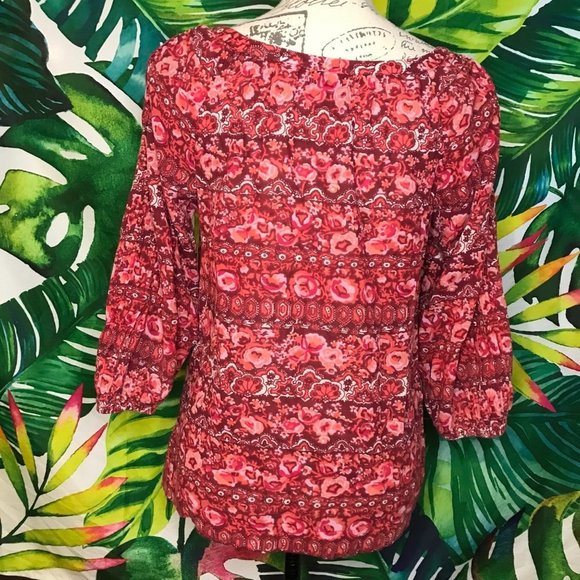 Lucky Brand Women's Small Red Floral Work Business Casual Blouse - Picture 6 of 8